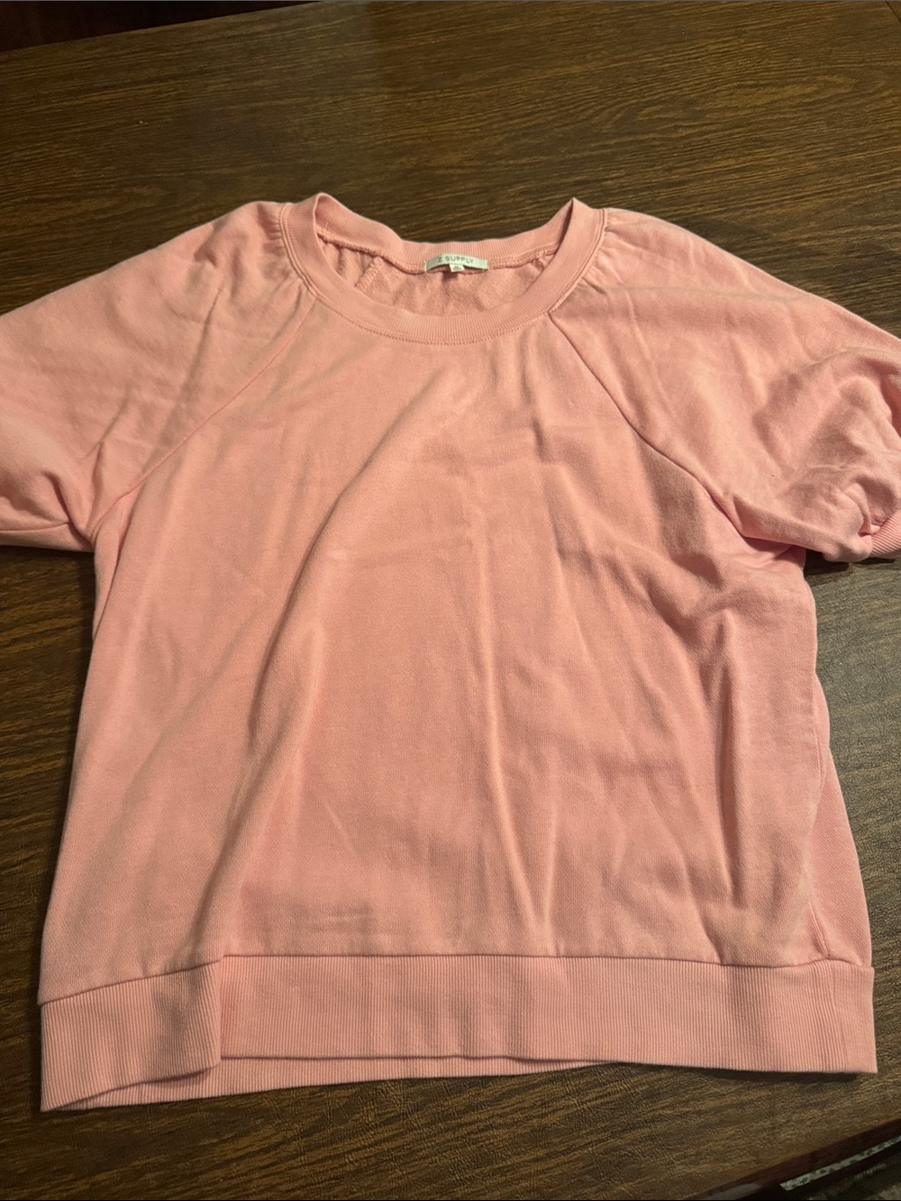 Z Supply Pink Short Sleeve Pullover Sweatshirt